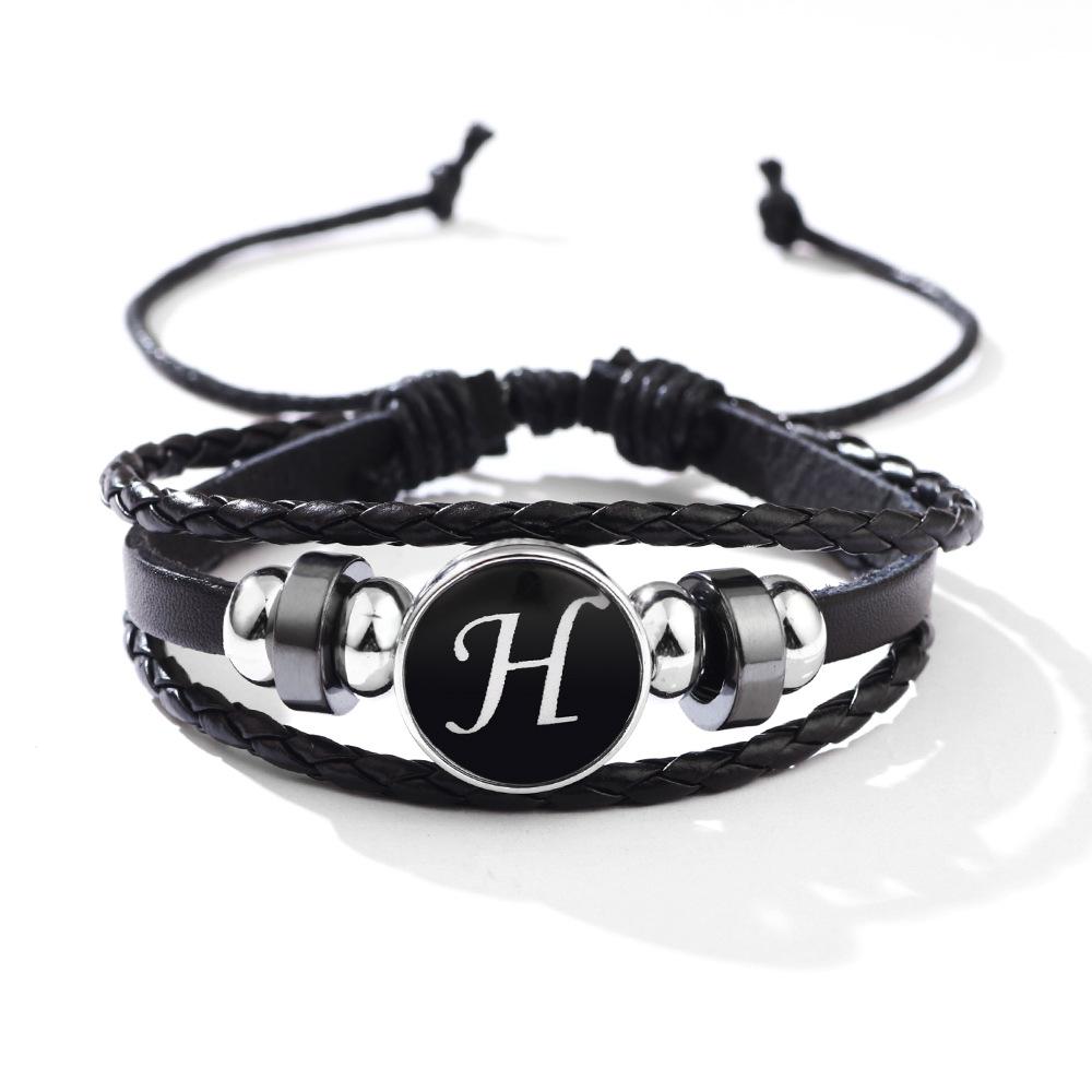 Fashion 26 Letters PU Leather Bracelets Multilayer A-Z Name Initials Bracelet For Men Wrist Accessories Jewelry Birthday Gifts