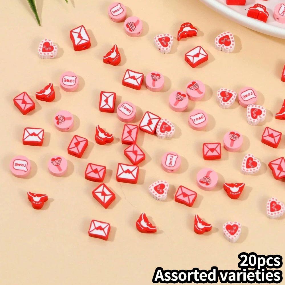 

20/50/100 шт. Браслеты из глиняных бусин диаметром 10 мм, сделанные из красных/розовых розовых конвертов, бижутерия из полимерной глины в форме сердца, браслеты своими руками, аксессуары для сережек 20pcs