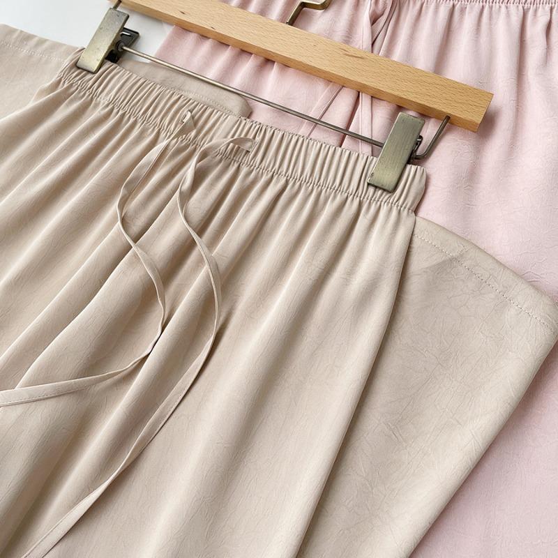 Summer New Acetate Satin Grab Flower Casual Pants Women's Skinny Smooth Ice Silk Straight Pants 0
