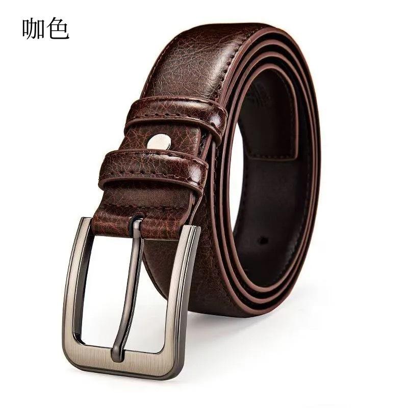 Men'S Pin Buckle Belt, High-End Casual Retro Belt, Jeans, Medium Green Belt.