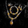 Women Jewelry Set Glossy Pigeon Blood Ruby Zircon Necklace Earrings Open Ring Stretch Bracelet