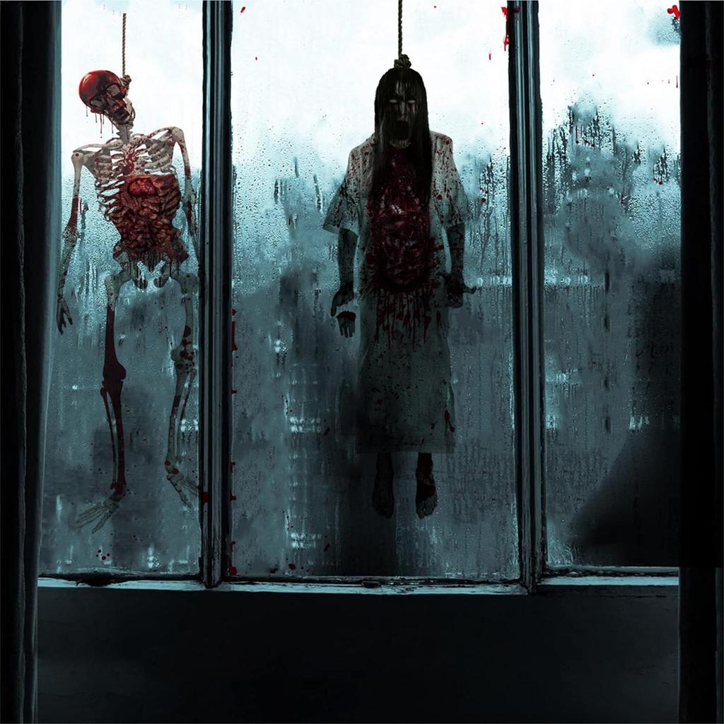 Halloween Skeleton Ghost Window Electrostatic Sticker Horror Female Ghost Window Clings Decals Bloody Halloween Party Decor