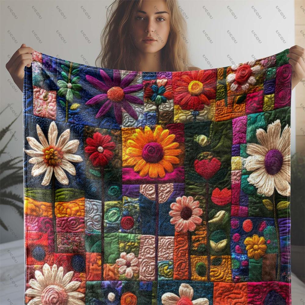 Cozy Vintage Floral Heart Print Flannel Blanket Gift Lightweight Couch Bed Travel Camping Office Soft Warm Autumn Winter Car Hot