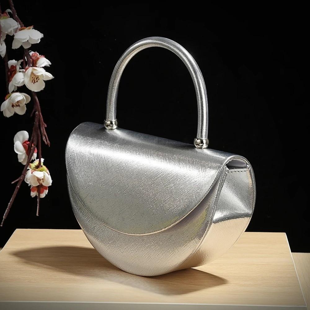 Elegant Shiny Surface Evening Bag Square Half Moon Diamond Studs Clutch Bag Handbag Valentine's Day