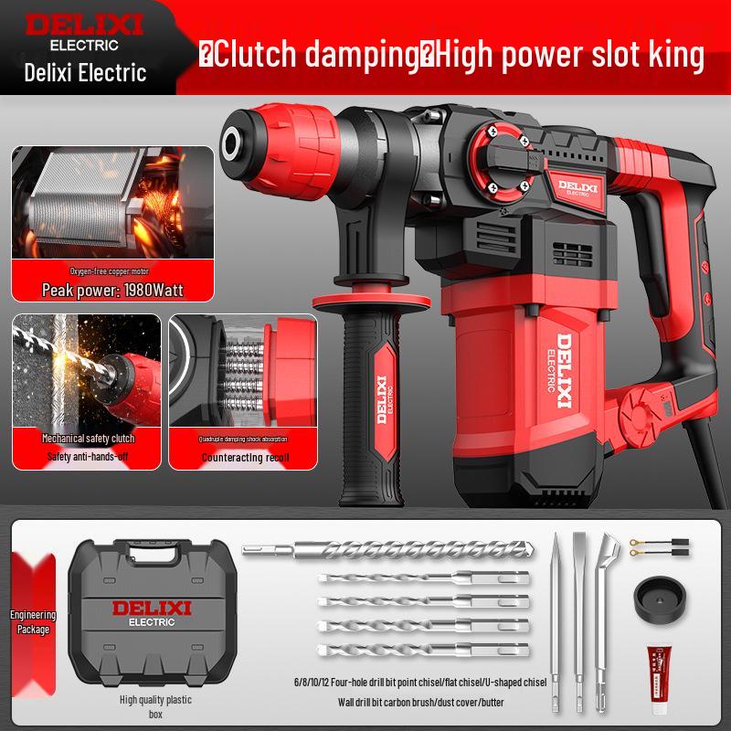 Delixi Dual-Purpose Electric Hammer Drill – High-Power Rebar Slotting & Concrete Demolition Tool