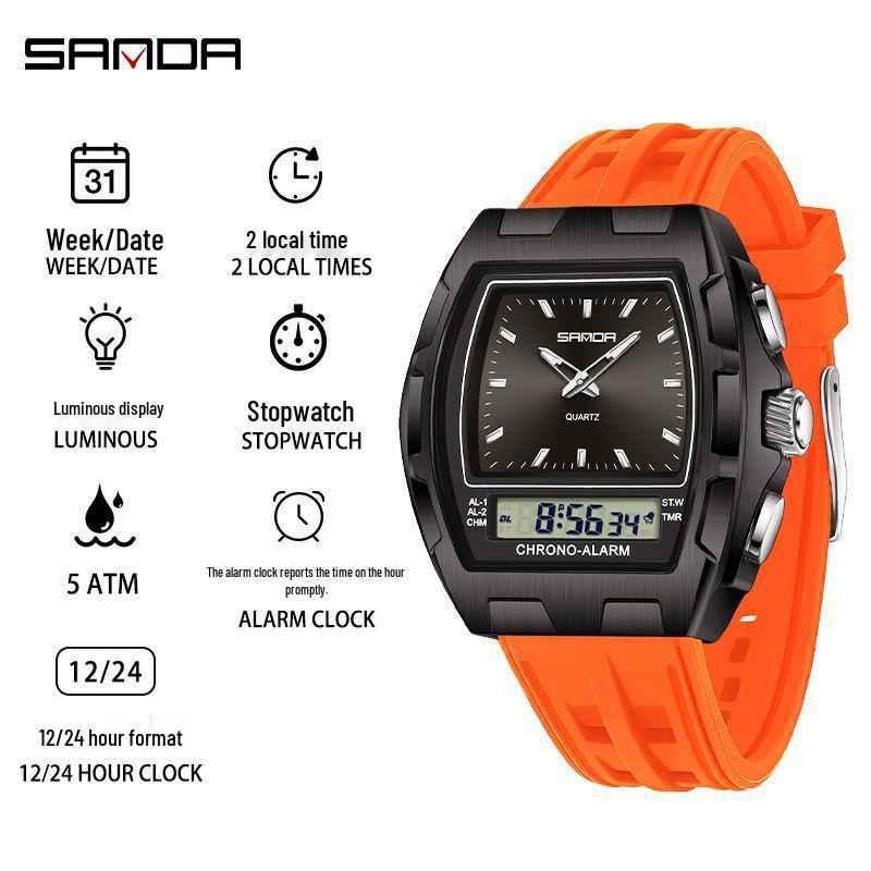 SANDA Men's Multifunctional Sports Watch - Dual Display, Waterproof, Casual & Versatile.