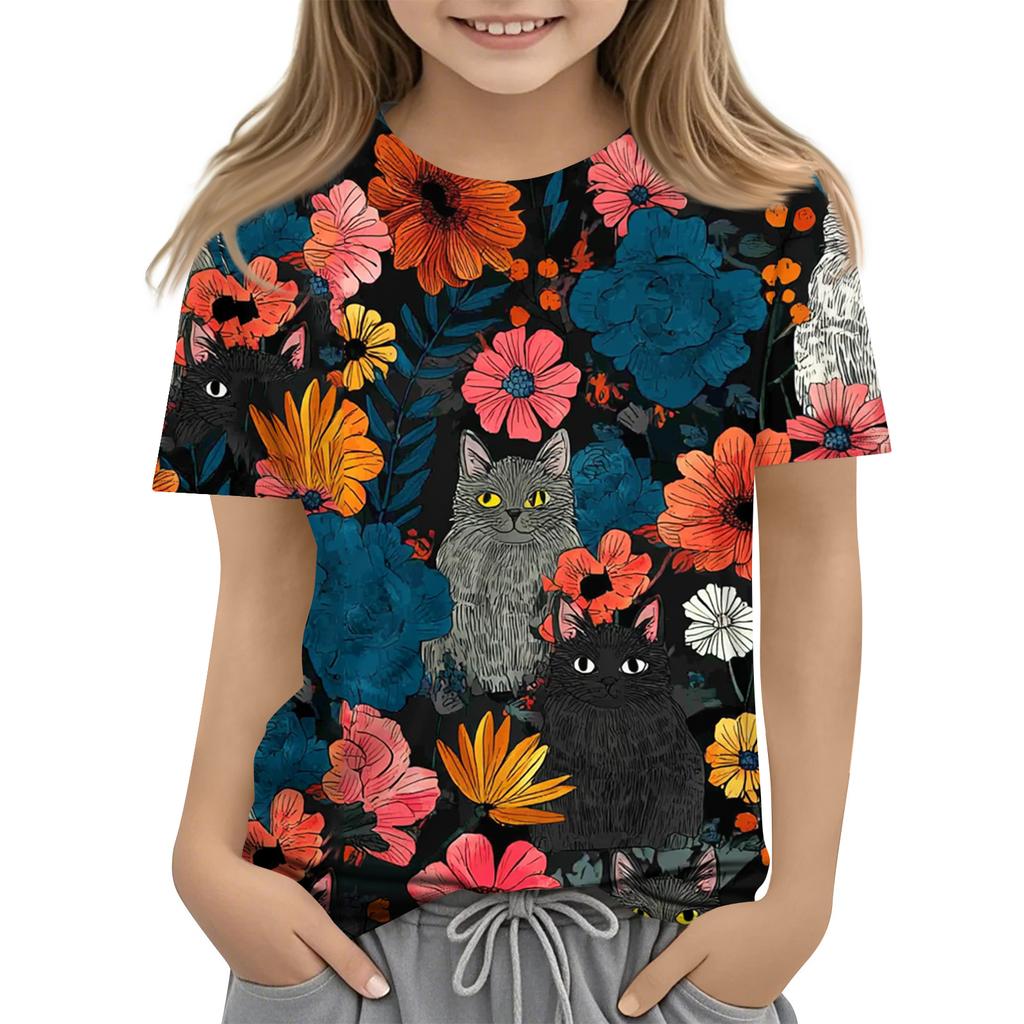 Children's Printed Round Neck Short Sleeved Casual T-shirt