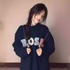 Womens Crew Neck Sweatshirt Fall Winter Thin Fleece Loose Long Sleeve Top