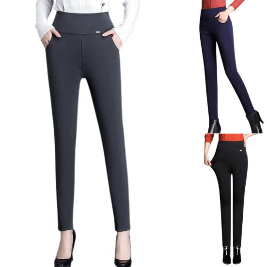 Slim Solid Color Thin Type Women Pants High Waist Stretchy Pencil Pants for Daily Wear