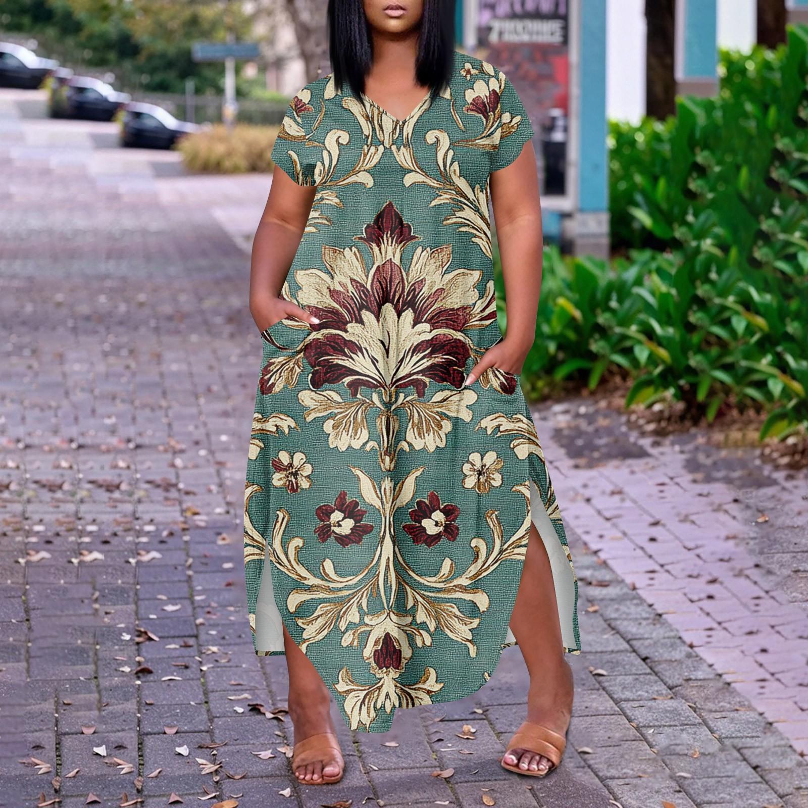 

Жіноча повсякденна сукня великих розмірів з коротким рукавом і круглим вирізом XXXL зелений