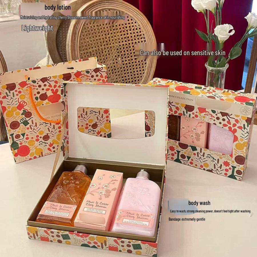 Oushujia Shower Gel, Body Lotion & Hand Cream Set - Holiday Gift Box.