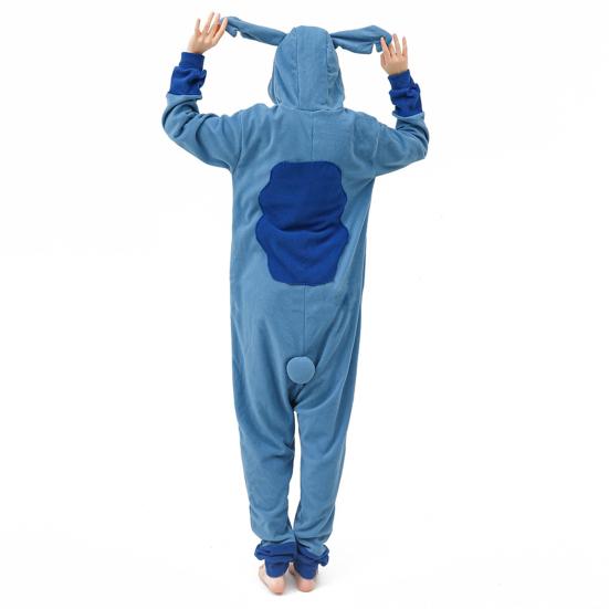 Damen-Schlafanzug mit Cartoon-Figuren, dicker Polarfleece, Knopfverschluss, tiefer Schritt, lange Ärmel, Kapuze mit Ohrendekor, Winter-Nachtwäsche, Party-Cosplay-Outfit