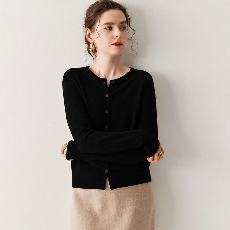 Women's Cashmere Baby Lambswool Cardigan - Round Neck, Short, Loose Fit Sweater for Autumn/Winter.