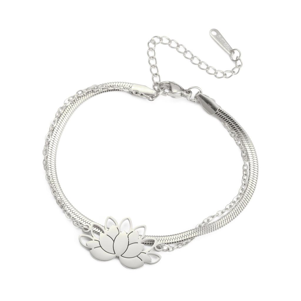 Simple Hollow Lotus Pendant Titanium Steel Bracelet Women Fashion Jewelry Gift
