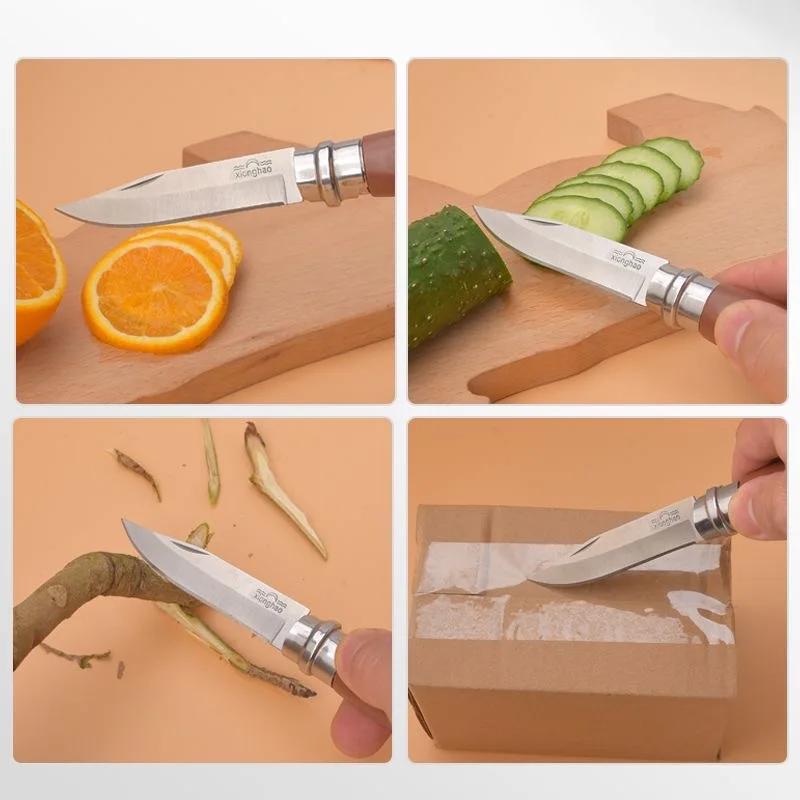 Fruit Knife Stainless Steel Folding Knife Household Portable Pocket Knife Wooden Handle Perfect for Kitchen Fruit Cutting Knife