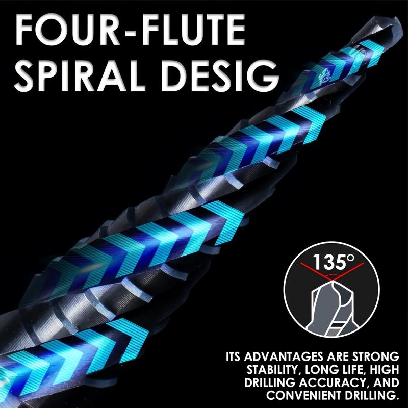 Step Drill Bit Set, 3pcs Four Spiral Flute Step Bits for Metal, HSS Drill Bits with 1/4" Hex Shank for Wood Plastic