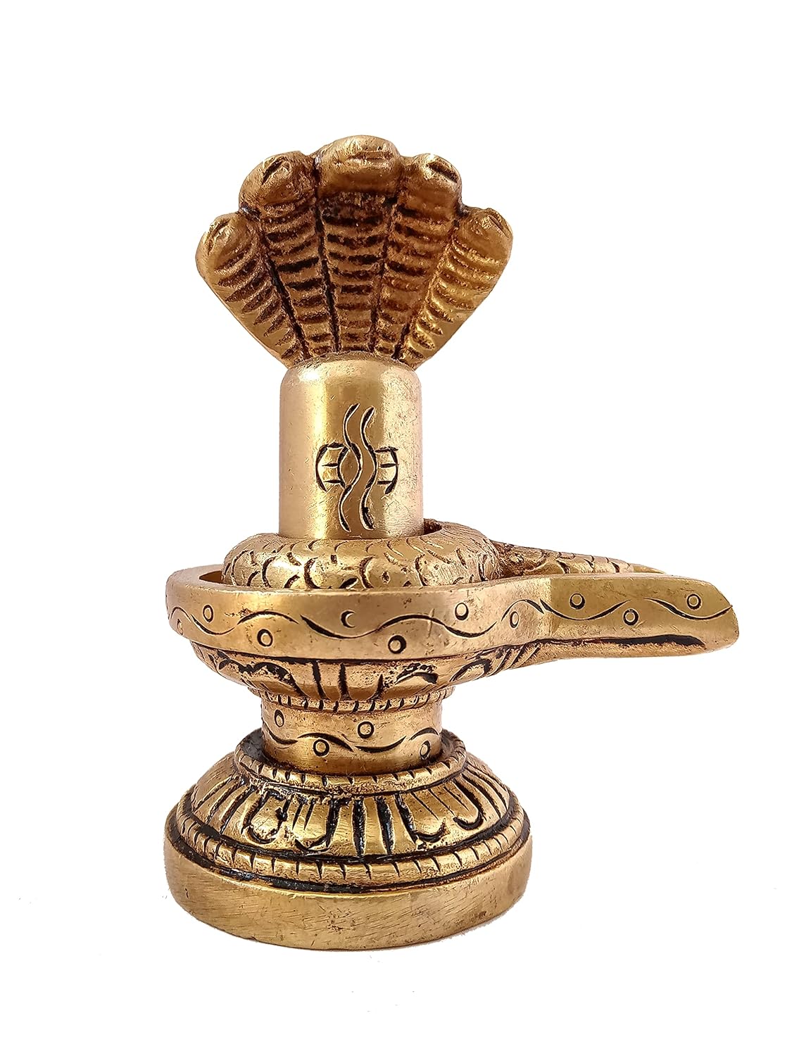 Ручная работа, Статуэтка из латуни, Маленький Шивалингам Шивалингам со змеей, Золотая мурти
