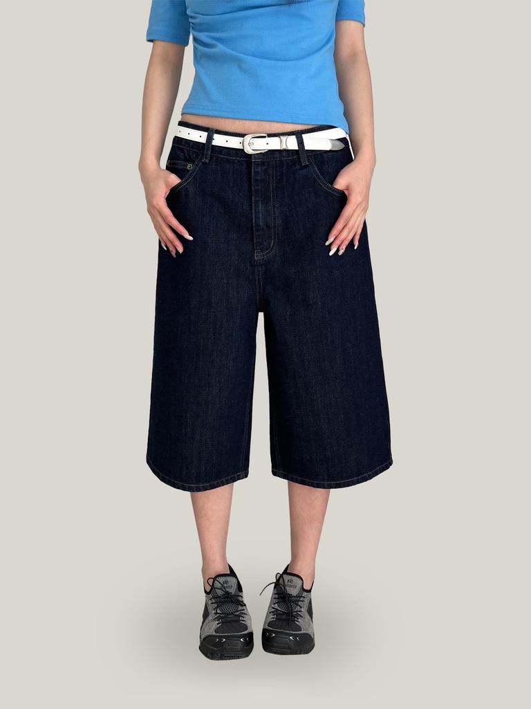 Yuyi 2026 Spring Women's Retro Wide-Leg Mid-Length Denim Jeans