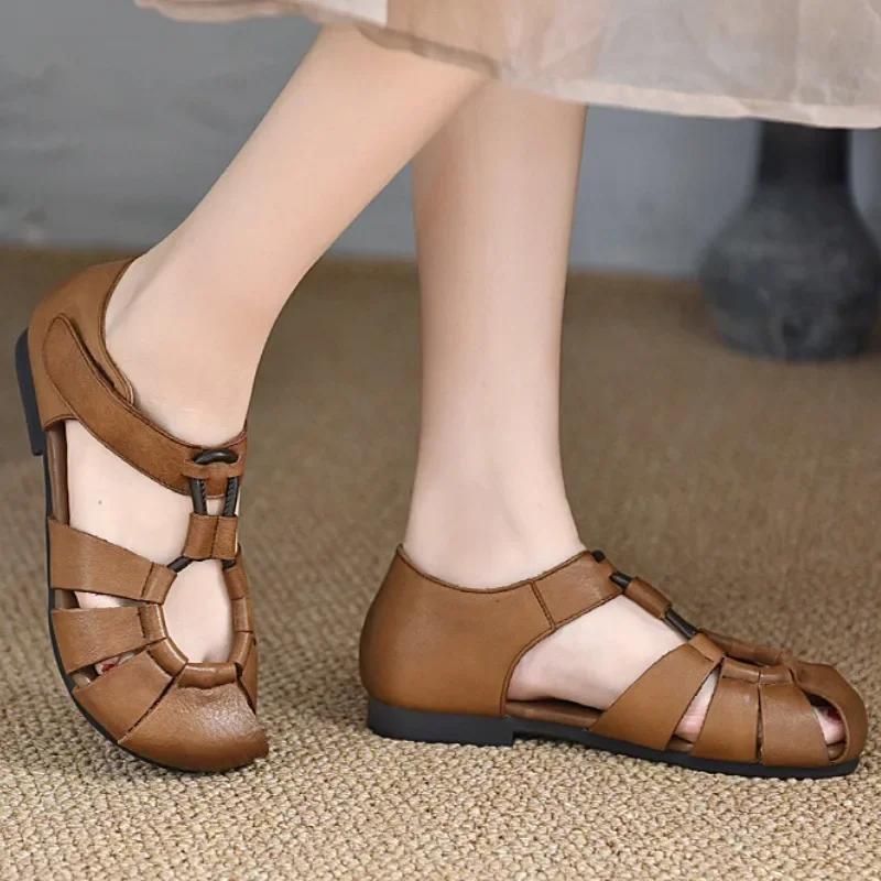 

fashion 2024 Women s Shoes Closed Toe Women s Sandals Summer Casual Sandals Women Round Toe Solft Sole Hollow Flat Rome Shoes Women