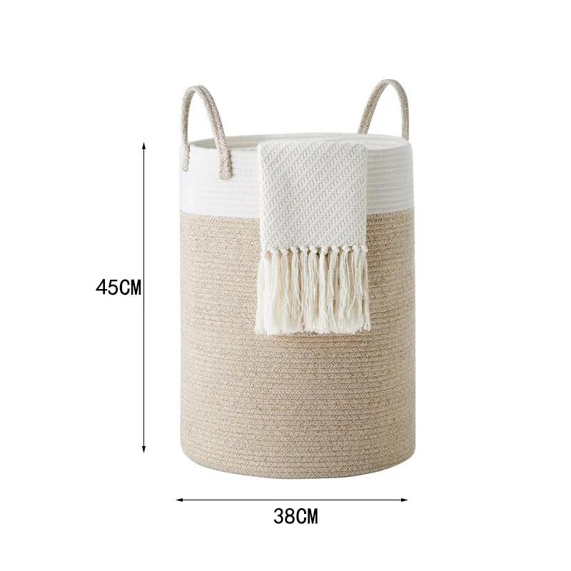 Large Woven Basket Rope Storage Baskets, Tall Cotton Basket, Laundry Basket for Blanket, Kids Toy, Nursery Clothes Hamper Basket