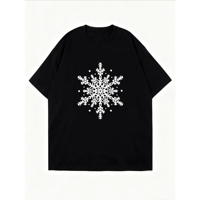 White T-Shirt With Snowflake Print For Winter Casual Wear