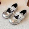 Girls' Rhinestone Beaded Leather Princess Shoes – Soft Sole, Lace Design, for Spring & Autumn