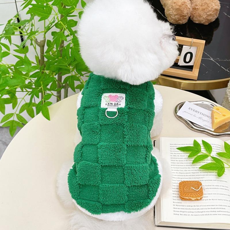 Inverno Nuovo Pile Caldo Animale Domestico Cane e Gatto Vestiti di Peluche, Gilet a Scacchi Teddy Bichon Frise