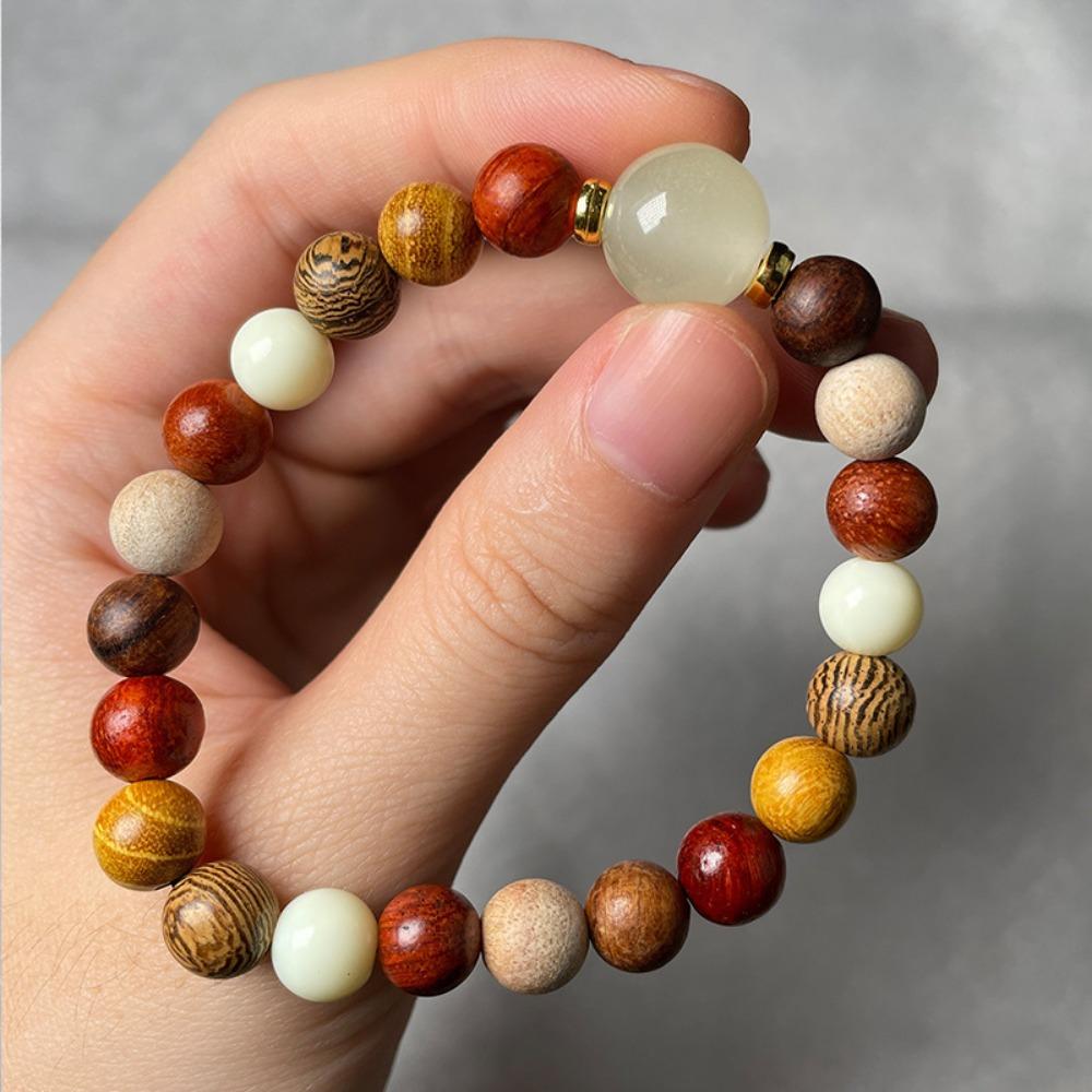 Handmade Natural Real Coffee Bean Bracelet Elastic Sandalwood Coconut Chip Wood Splicing Woven Jewelry Bracelet for Women