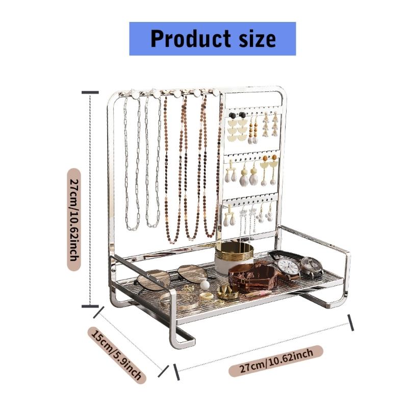 Elegant Metal Jewelry Stand with Tray Stylish Jewelry Stand Organizers Display Rack for Modern Home Accessory Storage