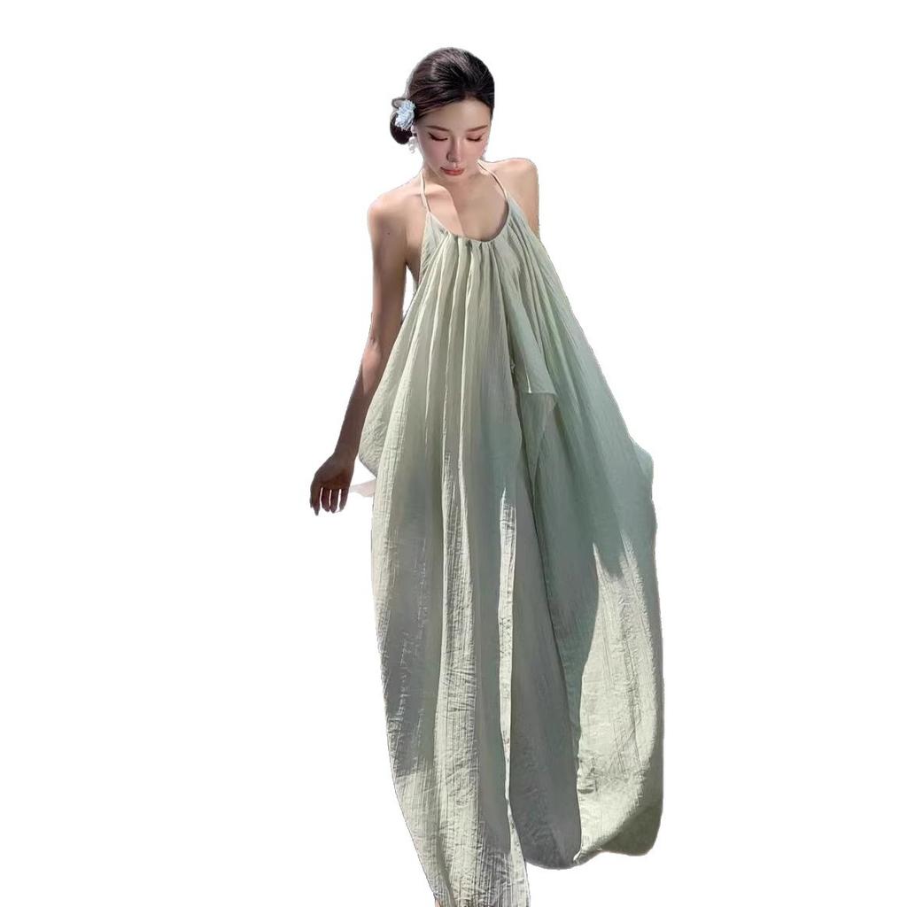 V-neck Halter Camisole Dress for Women, New Summer Long Dress, French Vacation Long Dress
