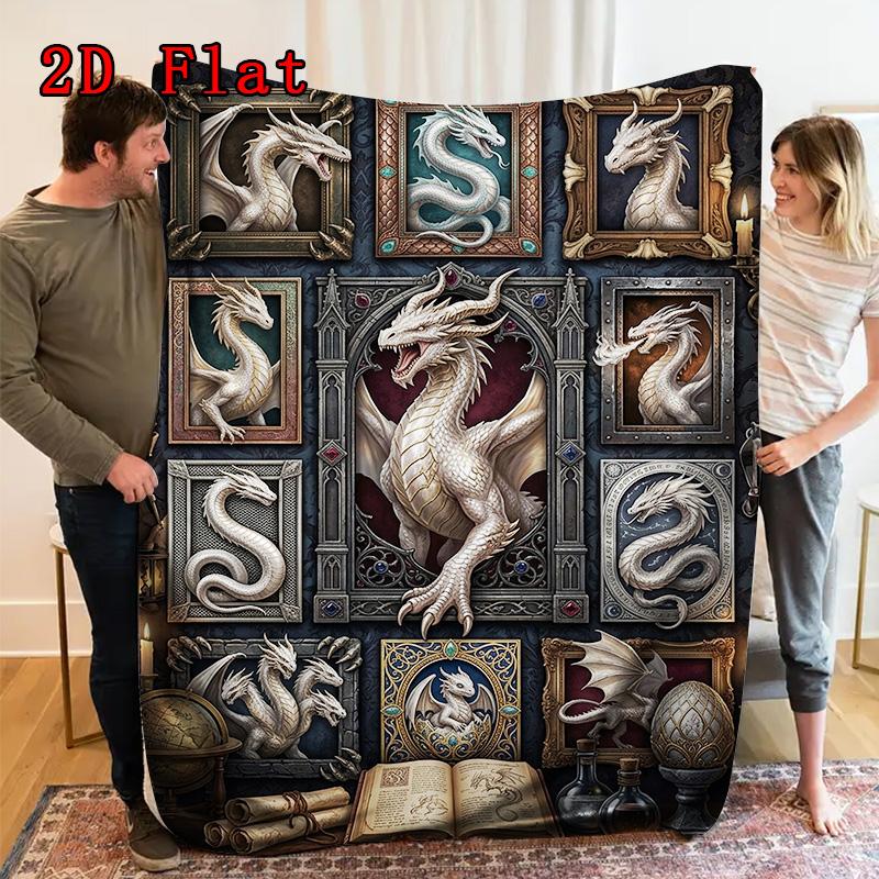 Dragon Legacy Manuscript 2D Flat Pattern Flannel Blanket, High Quality All Seasons, Home Decor, Warmth and Comfort, Perfect for Christmas Gifts.
