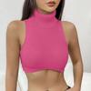 Sleeveless Design Sleeveless Corset Knit Fabric Turtleneck Crop Top Sexy Sexy Slim Vest  For Women