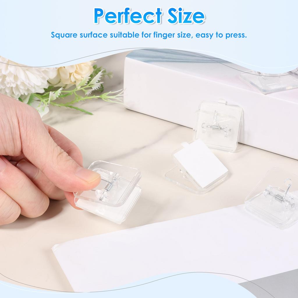 100Pcs Self Adhesive Paper Clip Transparent Square Binder Paper Clip Wall Hanging Postcard Photos School Office Stationery