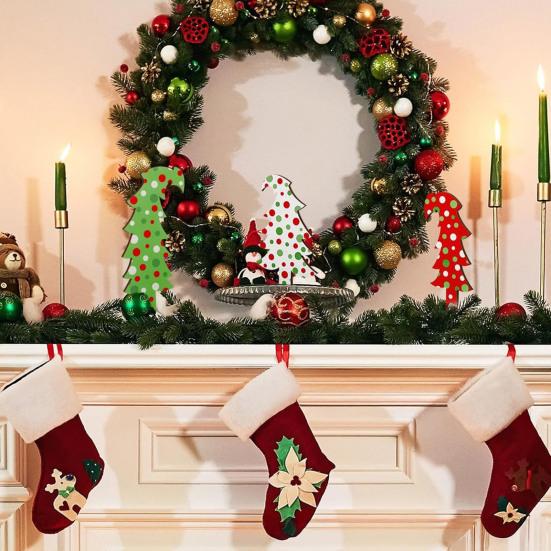3Pcs/Set Wooden Mini Christmas Tree Ornament Rustic Xmas Tree Table Sign Home Office Holiday Party Desktop Decoration Ornament