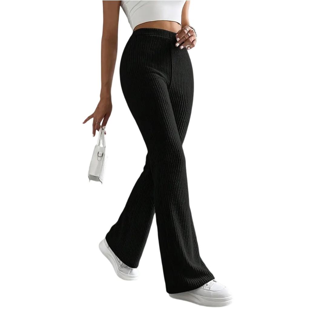 Women Solid Color Casual Pants Casual Form-fitting Flared Pants
