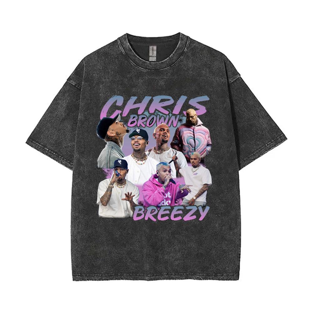 

Vintage Washed Chris Brown Album Cover Graphic T Shirt Breezy Bowl XX Tour Tshirt Men Women Hip Hop Fashion Music Tshirts S