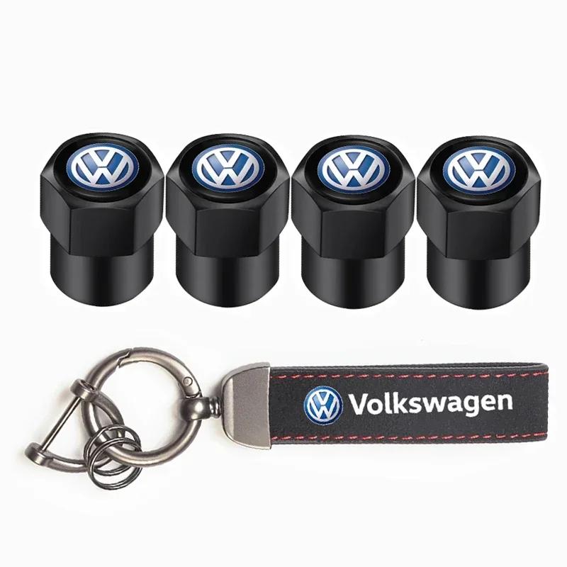 T23-Car Tire Wheel Valve Caps Cover Suede Car Key Chain Ring Keychain For Volkswagen ID GTI Golf Polo Passat Tiguan Jetta Beetle CC