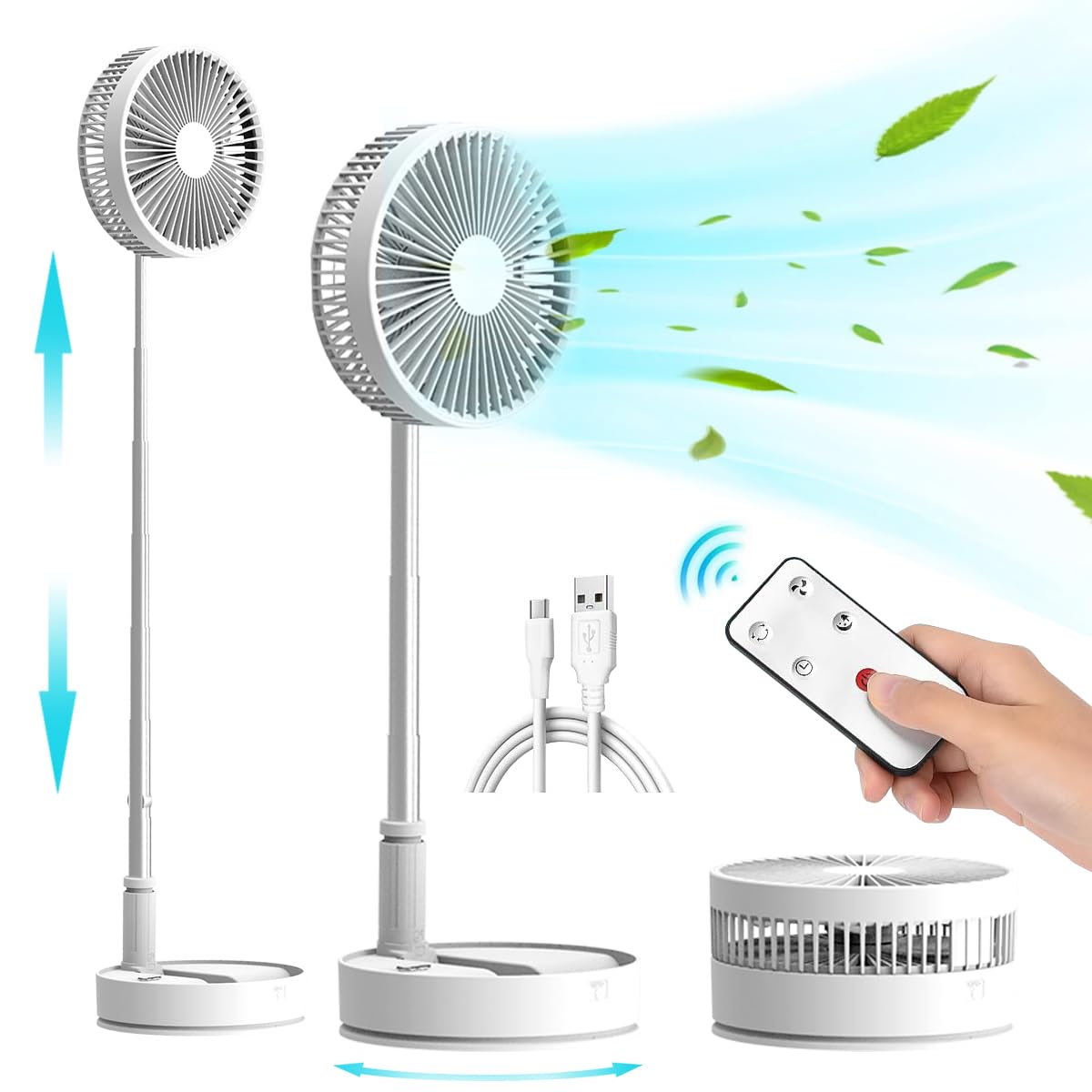 

for Compact Foldable and Telescopic Desk Fan with Rechargeable 7200mAh 4 Adjustable Wind Oscillating Strong Natural Portable Cordless and for and білий