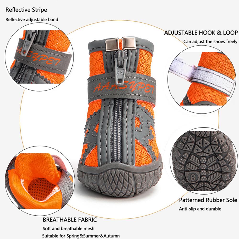 4pcs Dog Waterproof Shoes Dog Rain Boots with Reflective Strip Anti Slip Breathable Snow Boots for Small Dogs Cats Puppy Booties