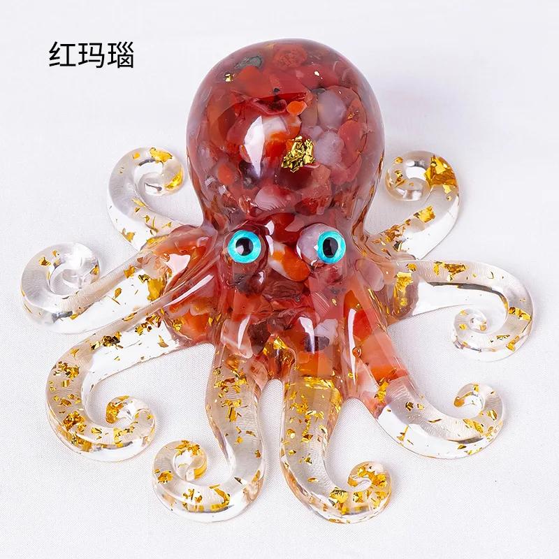 Natural Crystal Gravel Miniature Octopus Statue Chinese Lucky Feng Shui Ornament Resin Squid Home Tabletop Landscape Ornaments