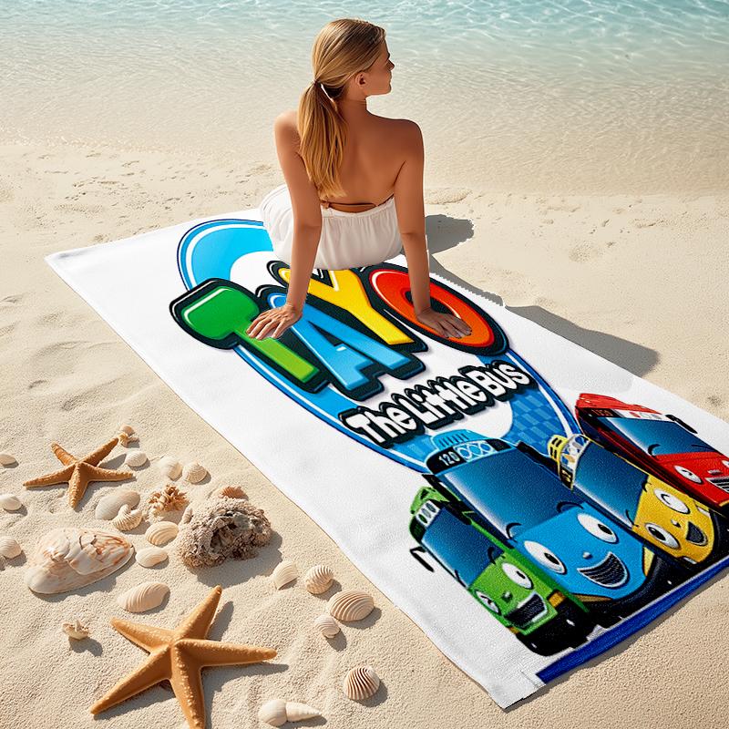 1pc Tayo The Little Bus2 Beach Towel, Comfortable and Thick, and Swimming/Bath/Picnic/Camping Towel, Suitable for Seaside Beaches