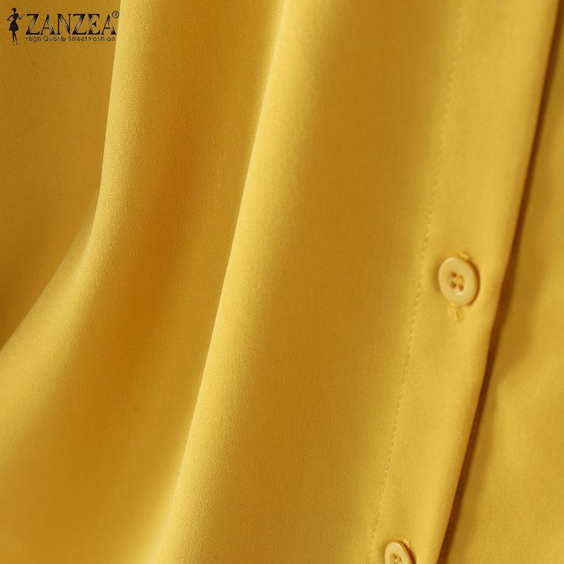 ZANZEA Cămăși cu mânecă lungă cu volan, vară, cu gât rotund