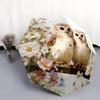 Owl and Flower pattern, automatic folding umbrella, portable and foldable design, 8 ribs, a Christmas or birthday gift.