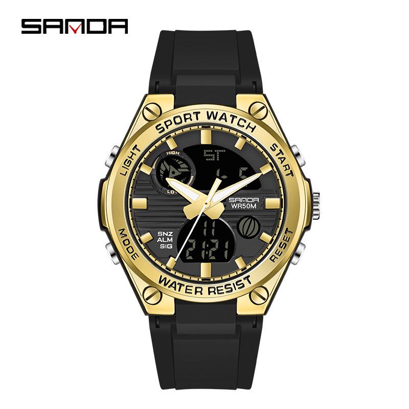 Sanda Men's Multifunctional Dual Display Luminous Waterproof Sports Watch for Teens