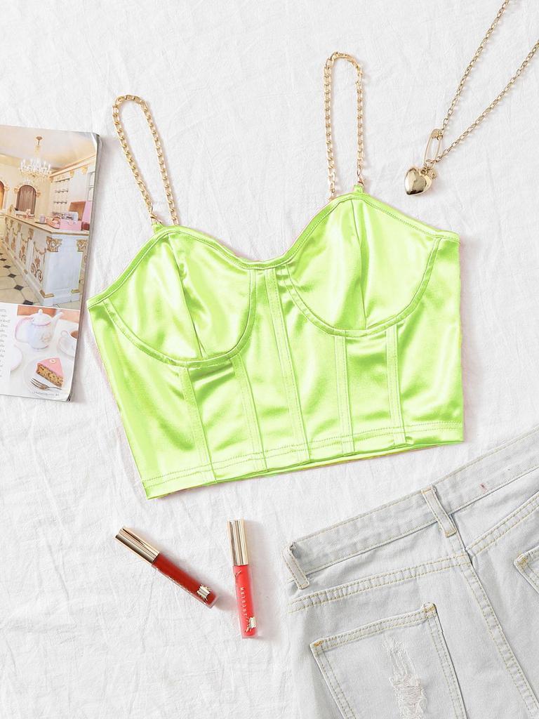 Sexy V Neck Metal Chain Tank Top Solid Halter Crop Tops Women Summer Camis Backless Camisole Fashion Casual Tube Female Sleeveless Cropped Vest Y2K