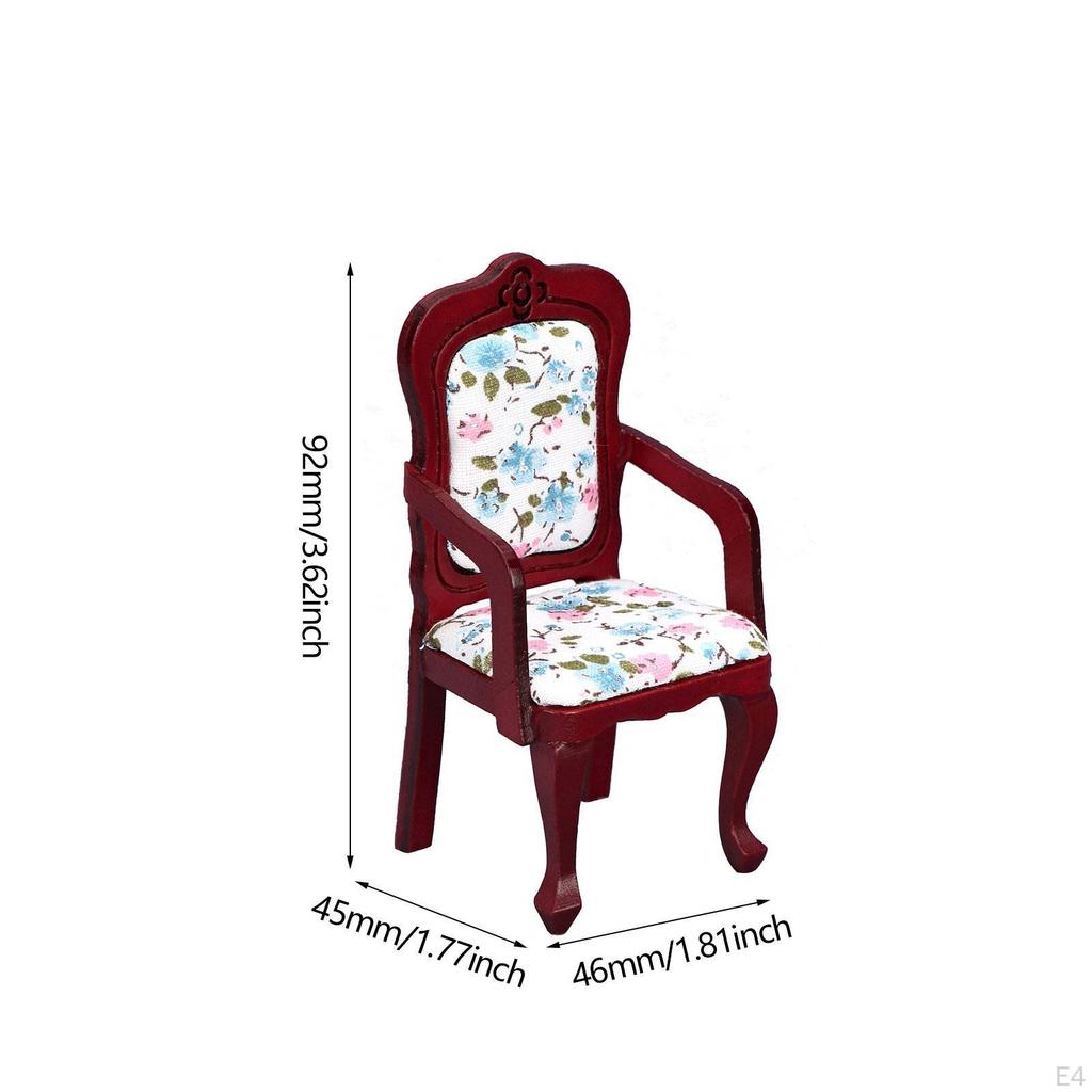 Dollhouse Chair Model 1:12 Scale Simulation Armchair Vintage Design for DIY Crafts Bedroom Layouts
