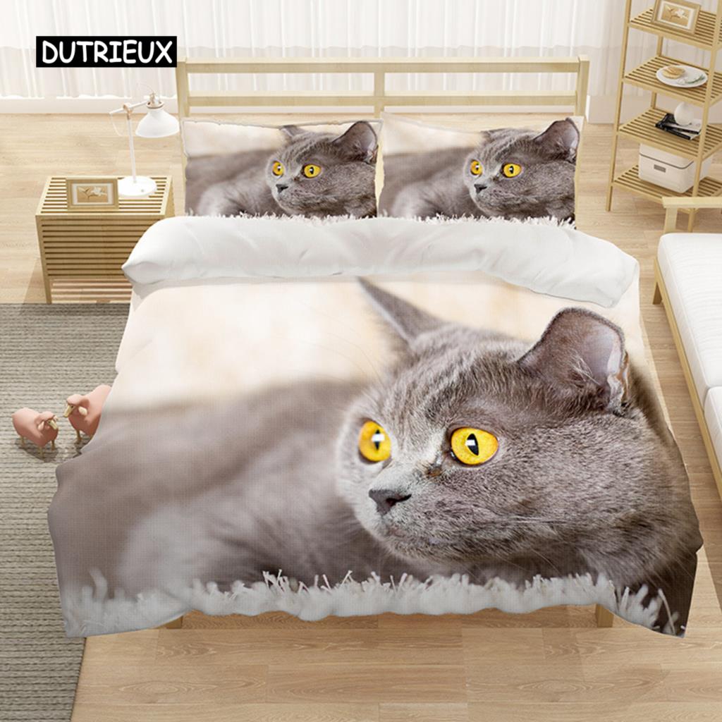 Liebliches Haustier Katzenbettwäsche-Set, Tierdruck Bettbezüge Einzel Doppel King Queen Größe Bettdeckenbezug, Kätzchenmuster Steppdeckenbezug