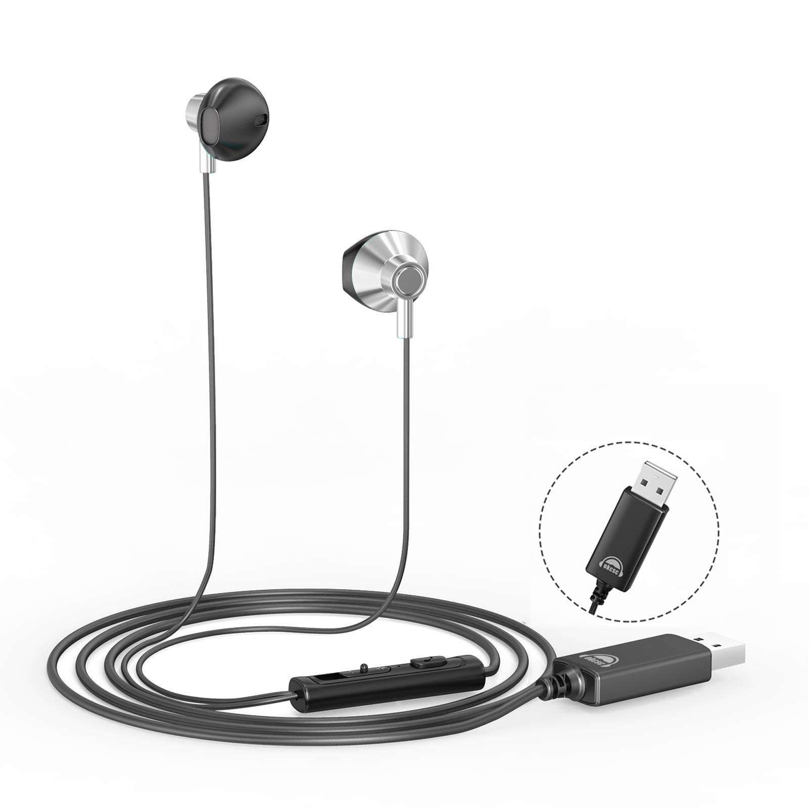 

OKCSC U200 with PC for type for web calls volume USB laptop silver Headset, PC-only earphones, USB, wired, microphone, earphones, Zoom, in-ear