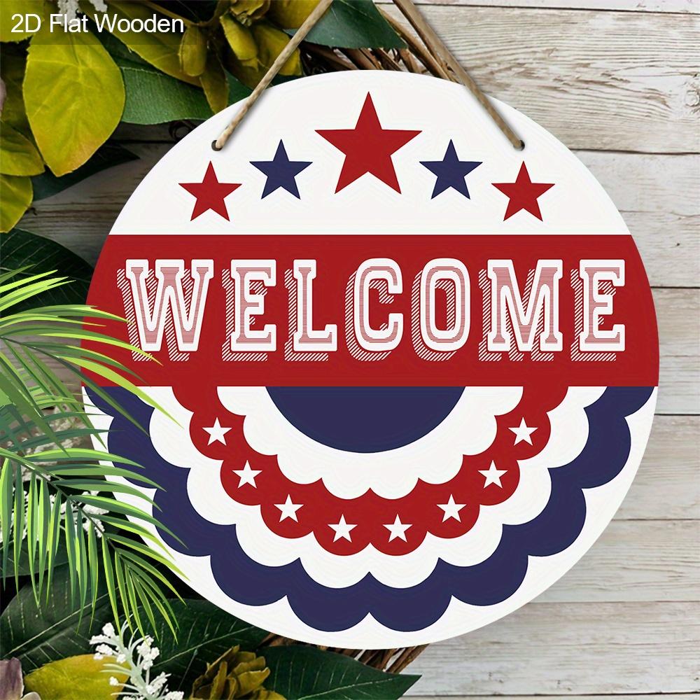 2D Flat, Independence Day Hanging Welcome Sign Decoration, Patriotic Decoration Signs and Plaques, Welcome Wooden Sign Door Hanger, Suitable for Home