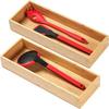 Umilife Bamboo Kitchen Utensils Organizer, Extra Long High Silverware Drawer Holder, Flatware Cutlery Storage Box, Multi-Use Drawer Divider in